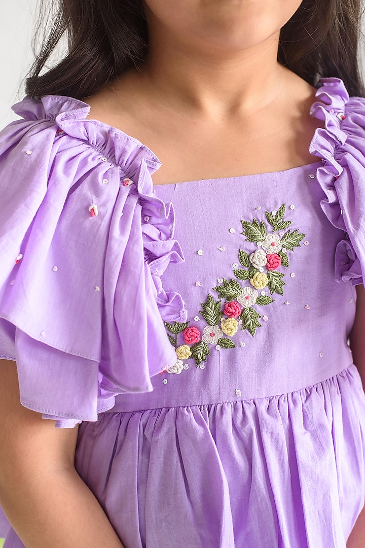Lilac Embroidered Gathered Top For Girls by Littleens at Pernia's Pop Up Shop