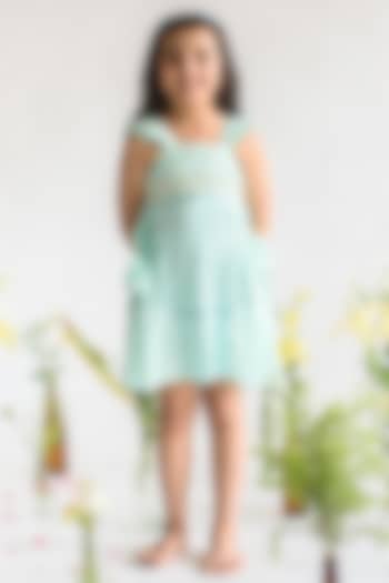 Sea Green Embroidered A-Line Dress For Girls by Littleens at Pernia's Pop Up Shop