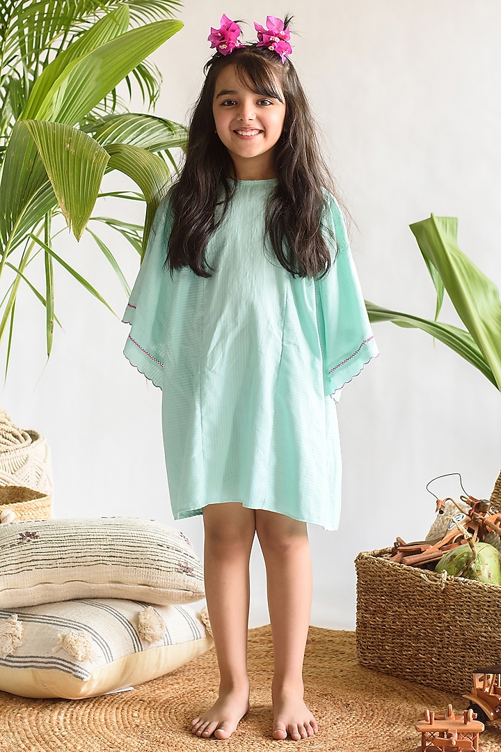 Sea Green Paneled Dress For Girls by Littleens at Pernia's Pop Up Shop