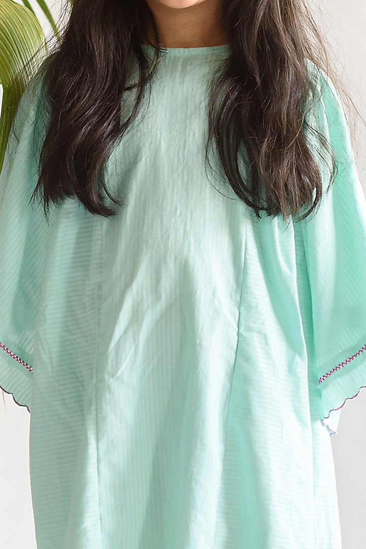 Sea Green Paneled Dress For Girls by Littleens at Pernia's Pop Up Shop