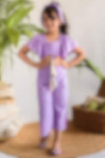 Lilac Embroidered Pant Set For Girls by Littleens at Pernia's Pop Up Shop