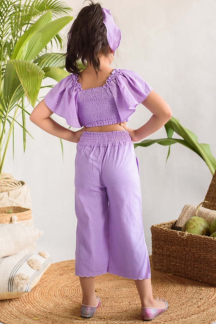 Lilac Embroidered Pant Set For Girls by Littleens at Pernia's Pop Up Shop