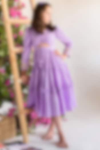Lilac Embroidered Tiered Dress For Girls by Littleens