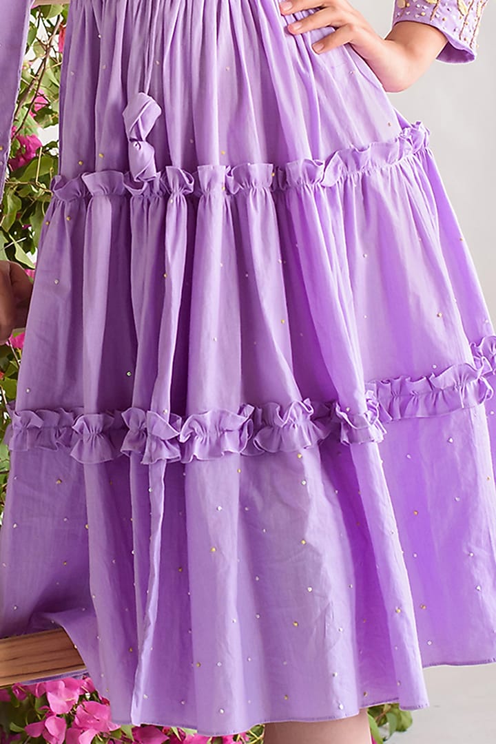 Lilac Embroidered Tiered Dress For Girls by Littleens at Pernia's Pop Up Shop