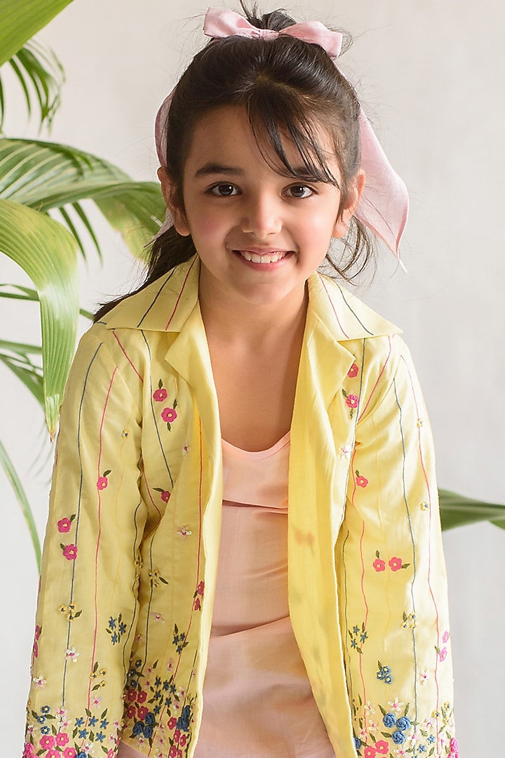 Yellow Embroidered Jacket For Girls by Littleens at Pernia's Pop Up Shop