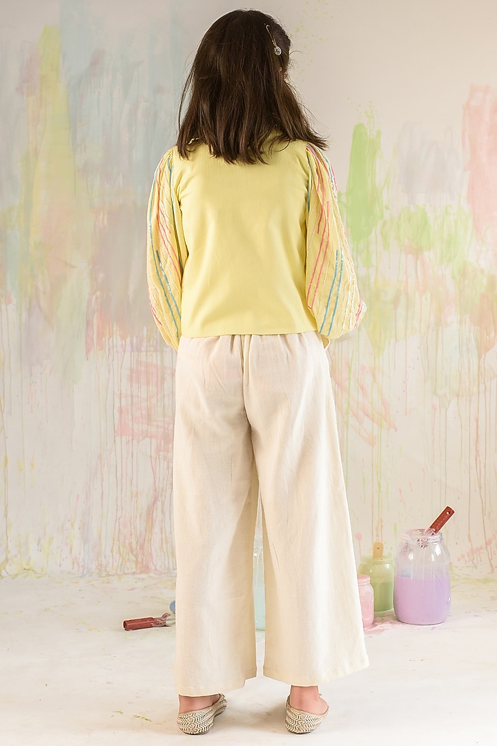 Pale Yellow Embroidered Jacket For Girls by Littleens at Pernia's Pop Up Shop