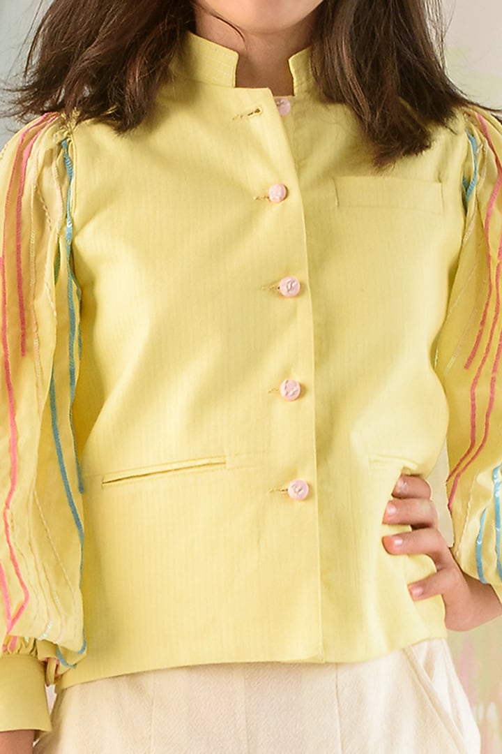 Pale Yellow Embroidered Jacket For Girls by Littleens at Pernia's Pop Up Shop