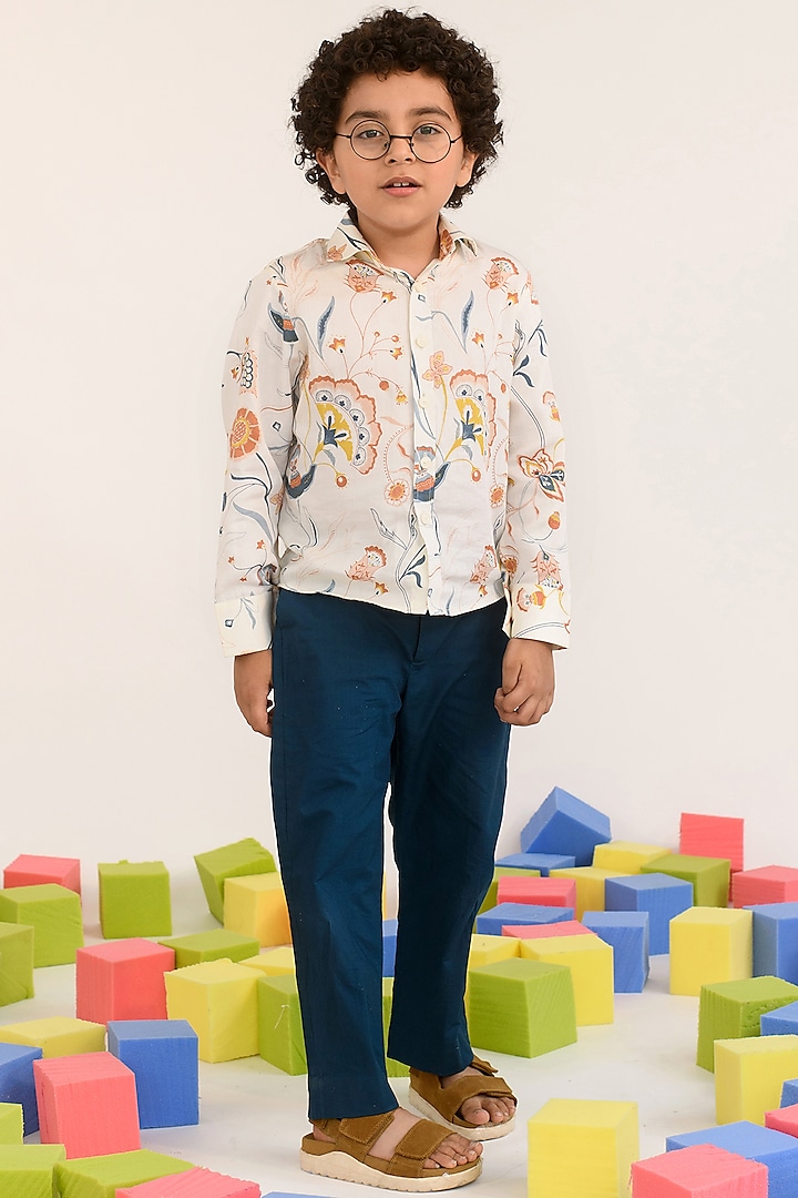 Pastel Yellow Printed Shirt For Boys by Littleens