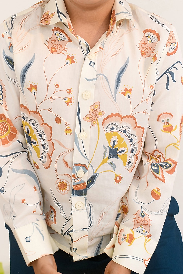 Pastel Yellow Printed Shirt For Boys by Littleens at Pernia's Pop Up Shop
