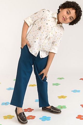 Pastel Yellow Floral Printed Shirt For Boys by Littleens