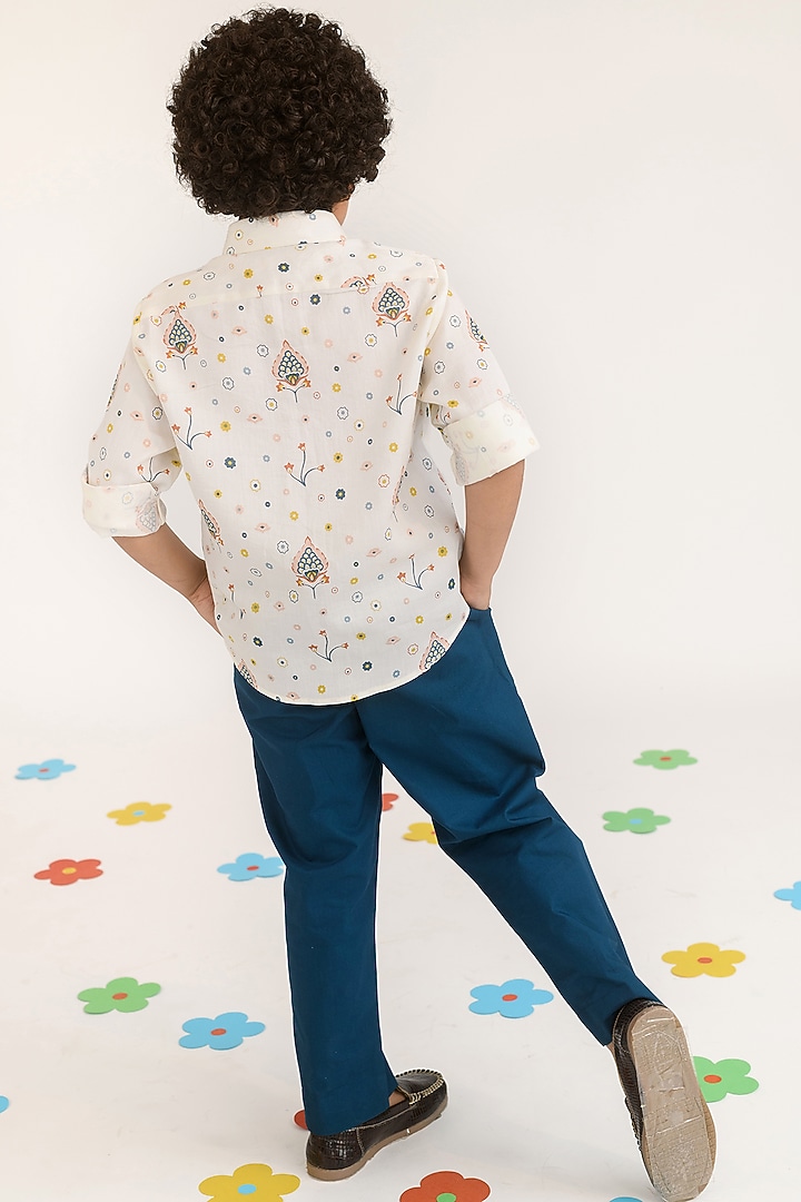 Pastel Yellow Floral Printed Shirt For Boys by Littleens at Pernia's Pop Up Shop