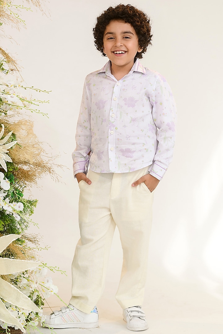 Lavender Printed Shirt For Boys by Littleens