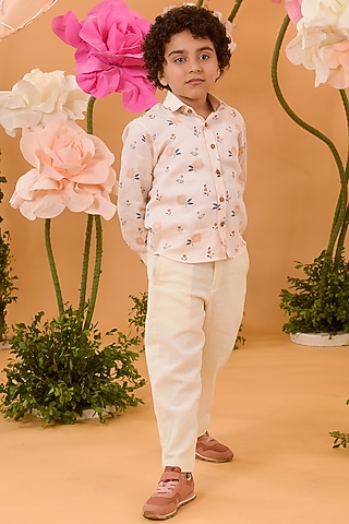 Peach Blush Printed Shirt For Boys by Littleens