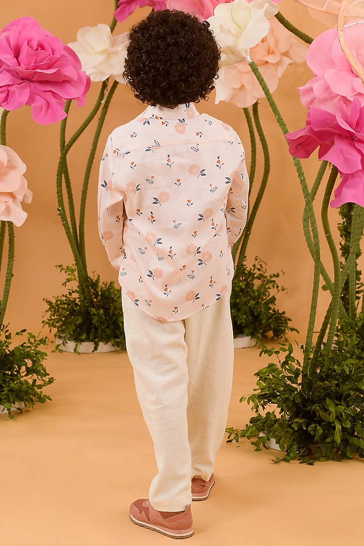 Peach Blush Printed Shirt For Boys by Littleens at Pernia's Pop Up Shop