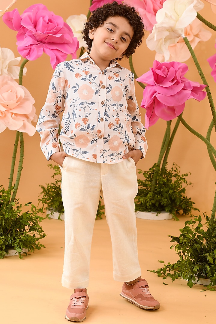 Peach Printed Shirt For Boys by Littleens