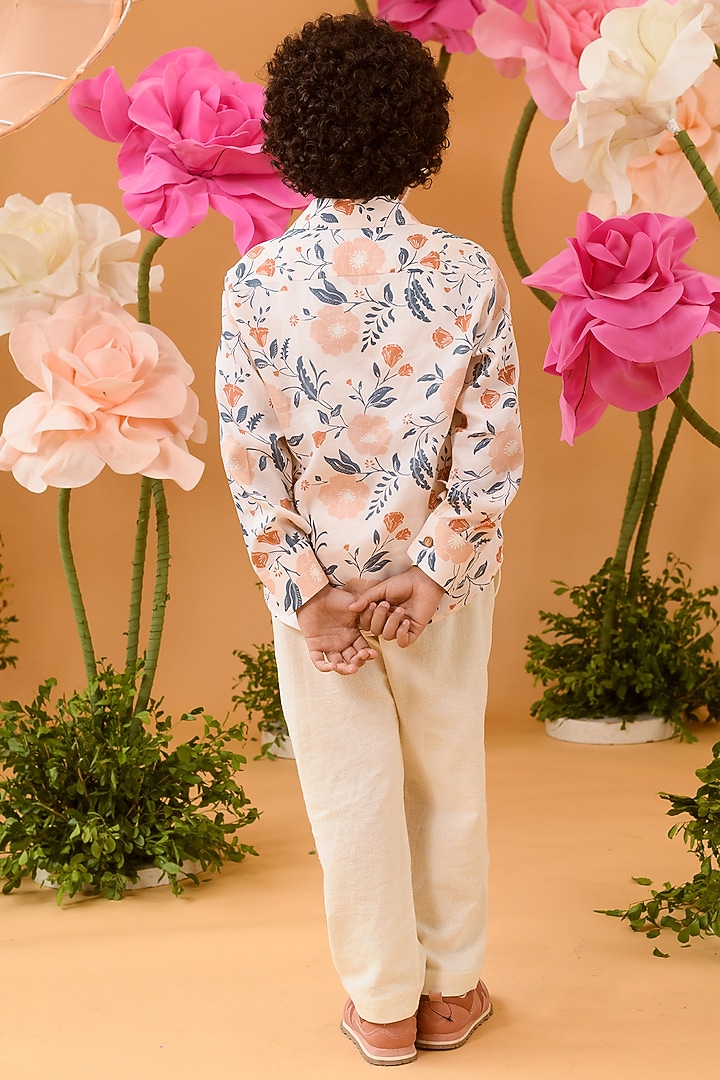 Peach Printed Shirt For Boys by Littleens at Pernia's Pop Up Shop