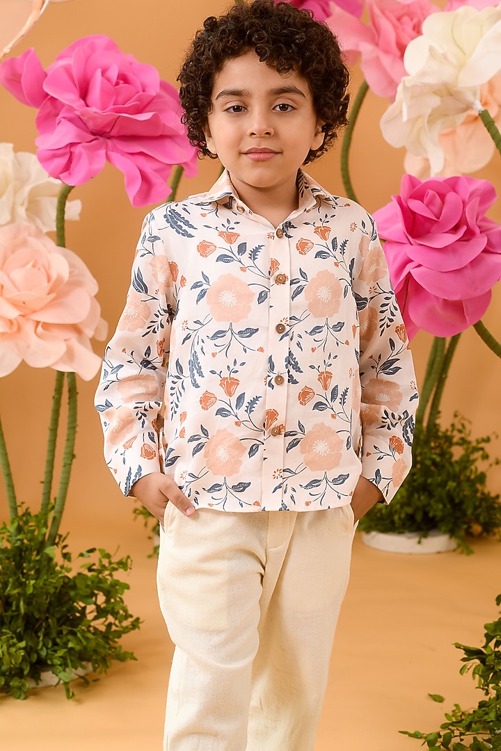Peach Printed Shirt For Boys by Littleens at Pernia's Pop Up Shop