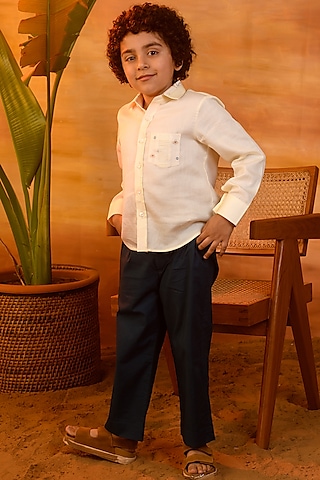 Yellow Printed Shirt For Boys by Littleens