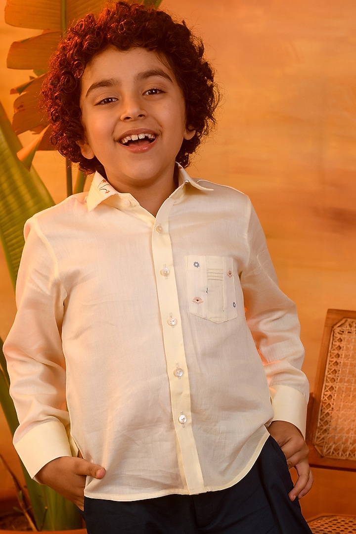 Yellow Printed Shirt For Boys by Littleens at Pernia's Pop Up Shop