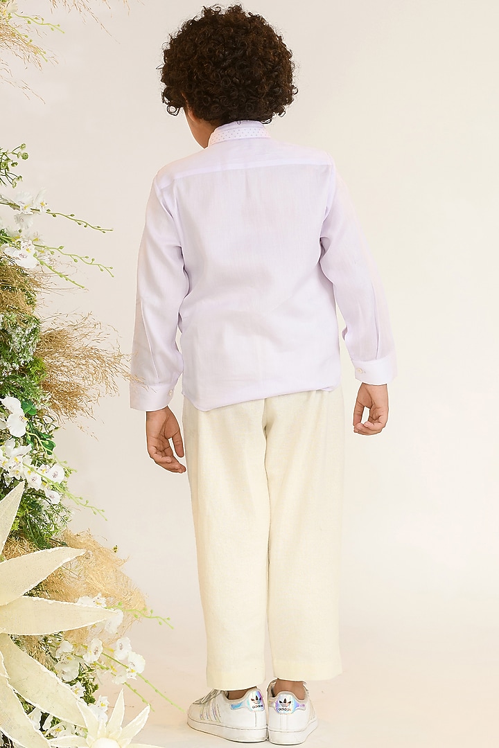 Lavender Cotton Satin Shirt For Boys by Littleens at Pernia's Pop Up Shop