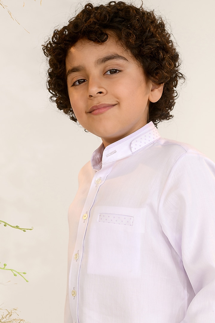 Lavender Cotton Satin Shirt For Boys by Littleens at Pernia's Pop Up Shop