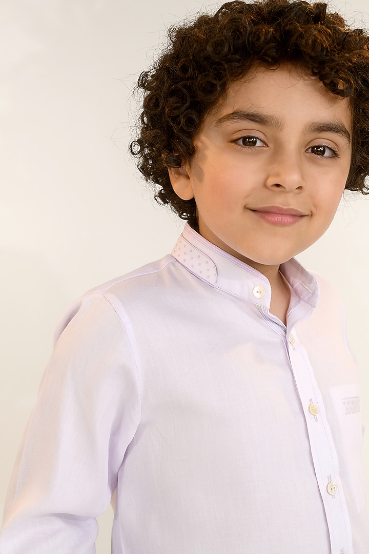 Lavender Cotton Satin Shirt For Boys by Littleens at Pernia's Pop Up Shop