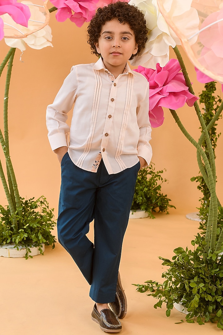 Peach Cotton Satin Shirt For Boys by Littleens at Pernia's Pop Up Shop