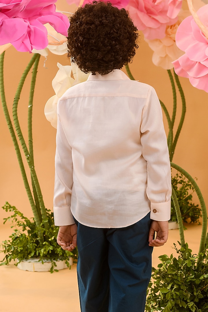 Peach Cotton Satin Shirt For Boys by Littleens at Pernia's Pop Up Shop