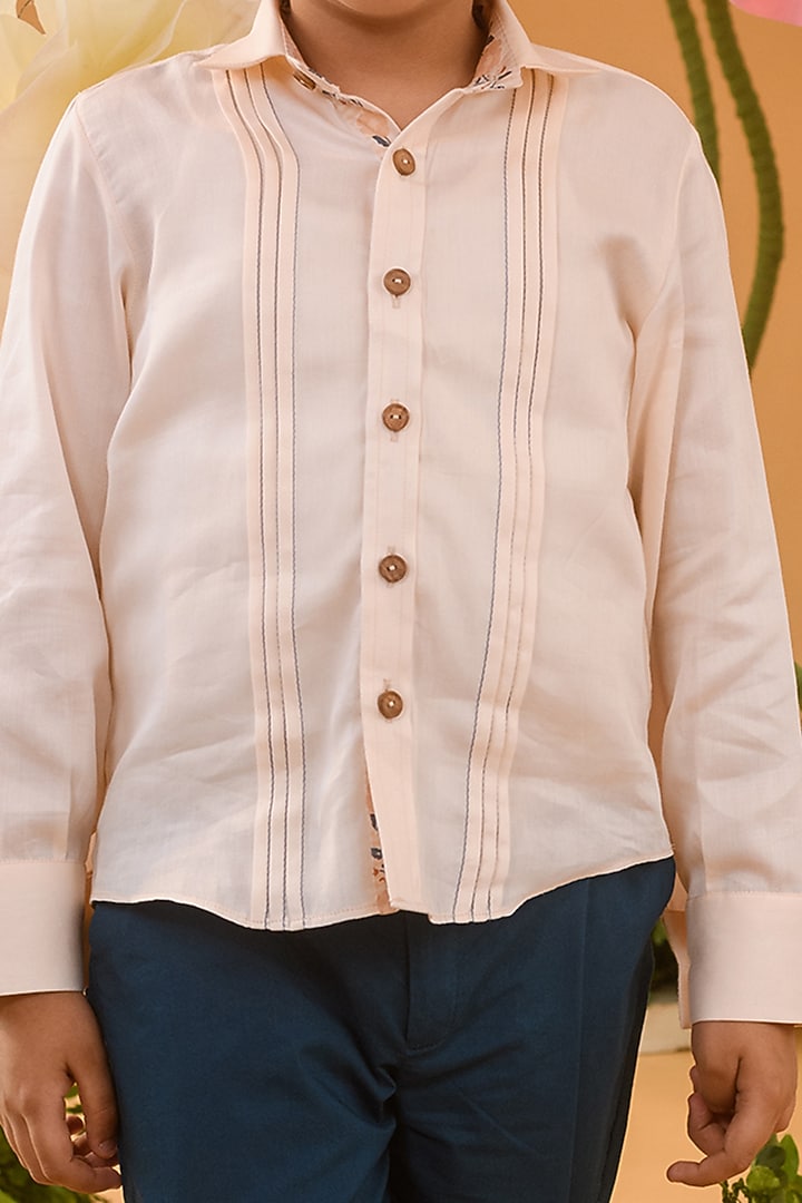Peach Cotton Satin Shirt For Boys by Littleens at Pernia's Pop Up Shop