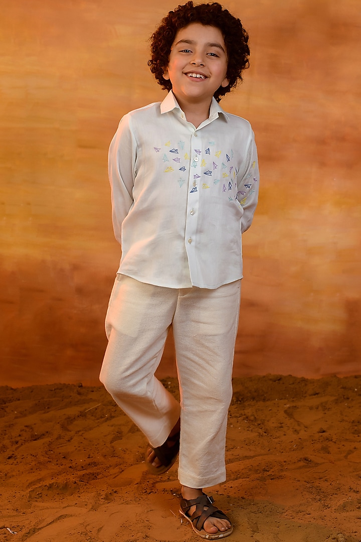 Aqua Glass Embroidered Shirt For Boys by Littleens