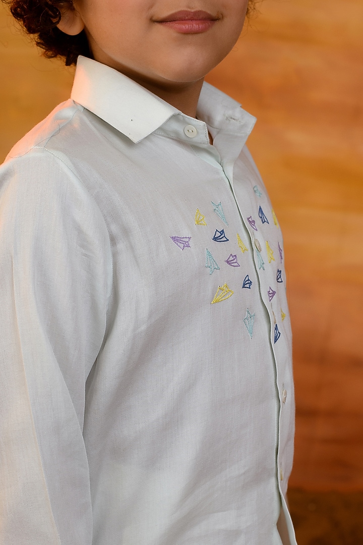 Aqua Glass Embroidered Shirt For Boys by Littleens at Pernia's Pop Up Shop
