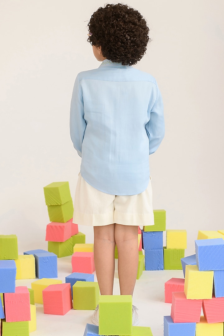 Pastel Blue Embroidered Shirt For Boys by Littleens at Pernia's Pop Up Shop
