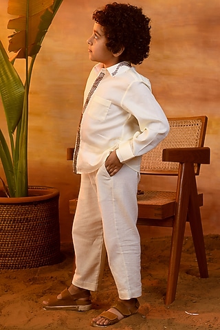Pastel Yellow Cotton Satin Shirt For Boys by Littleens