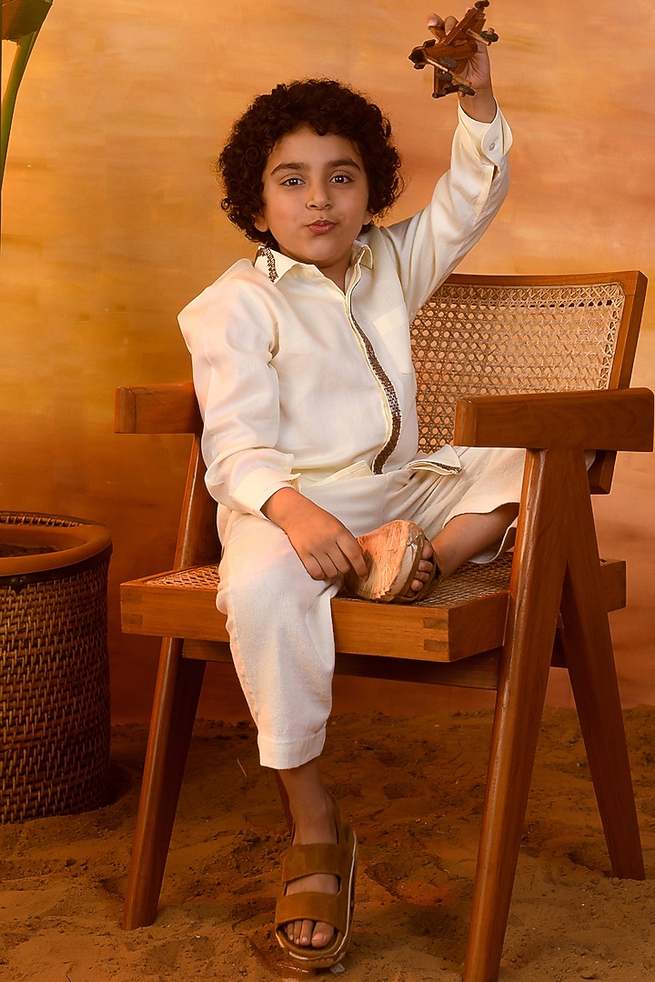 Pastel Yellow Cotton Satin Shirt For Boys by Littleens at Pernia's Pop Up Shop