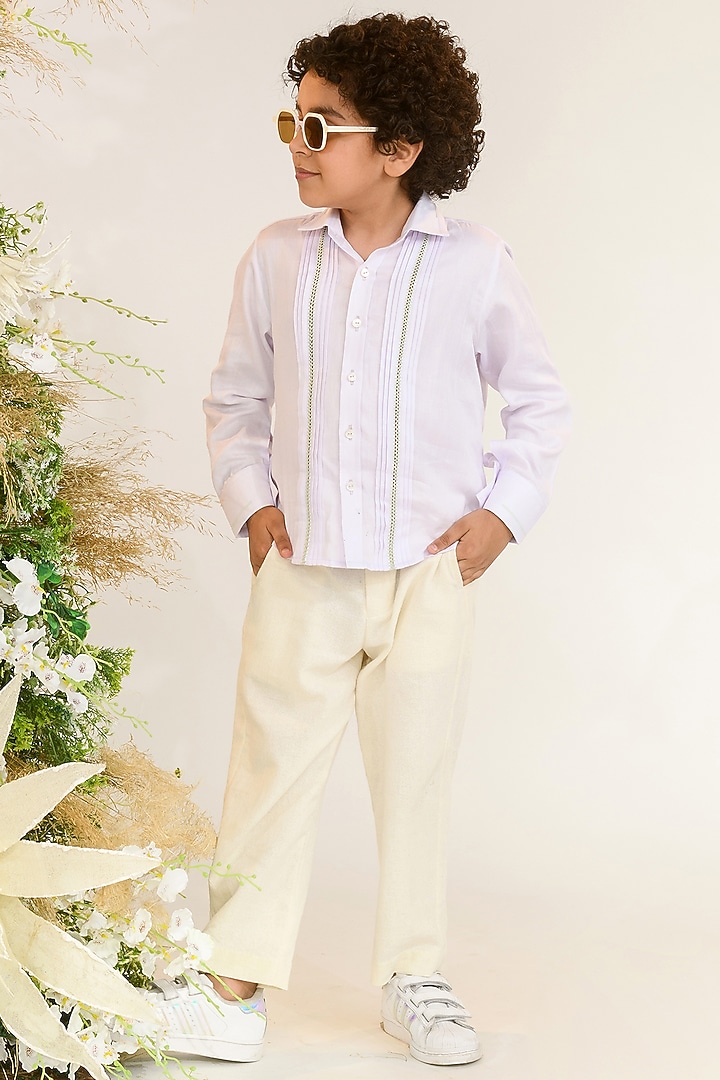Lavender Shirt in Cotton Satin For Boys by Littleens at Pernia's Pop Up Shop
