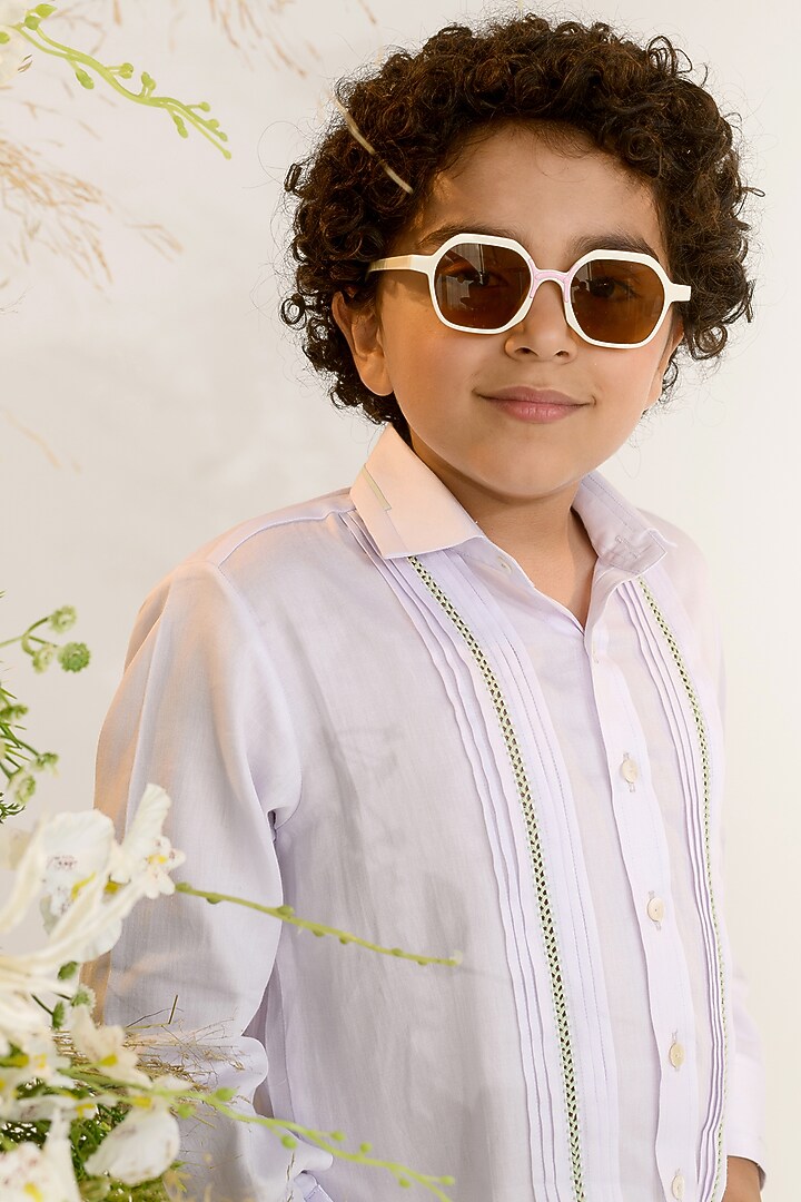 Lavender Shirt in Cotton Satin For Boys by Littleens at Pernia's Pop Up Shop