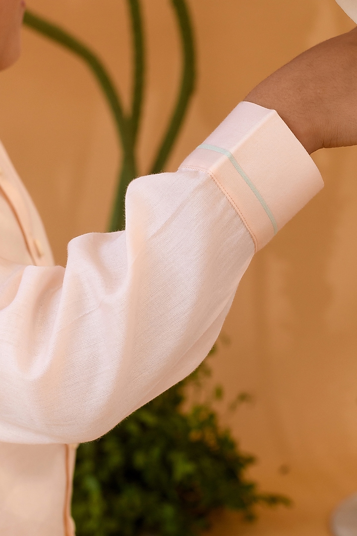 Peach Blush Embroidered Shirt For Boys by Littleens at Pernia's Pop Up Shop