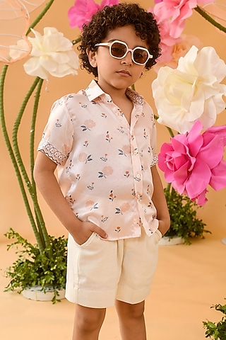Peach German Satin Shirt For Boys by Littleens