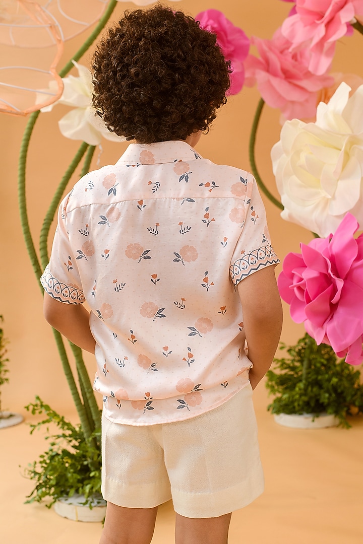 Peach German Satin Shirt For Boys by Littleens at Pernia's Pop Up Shop