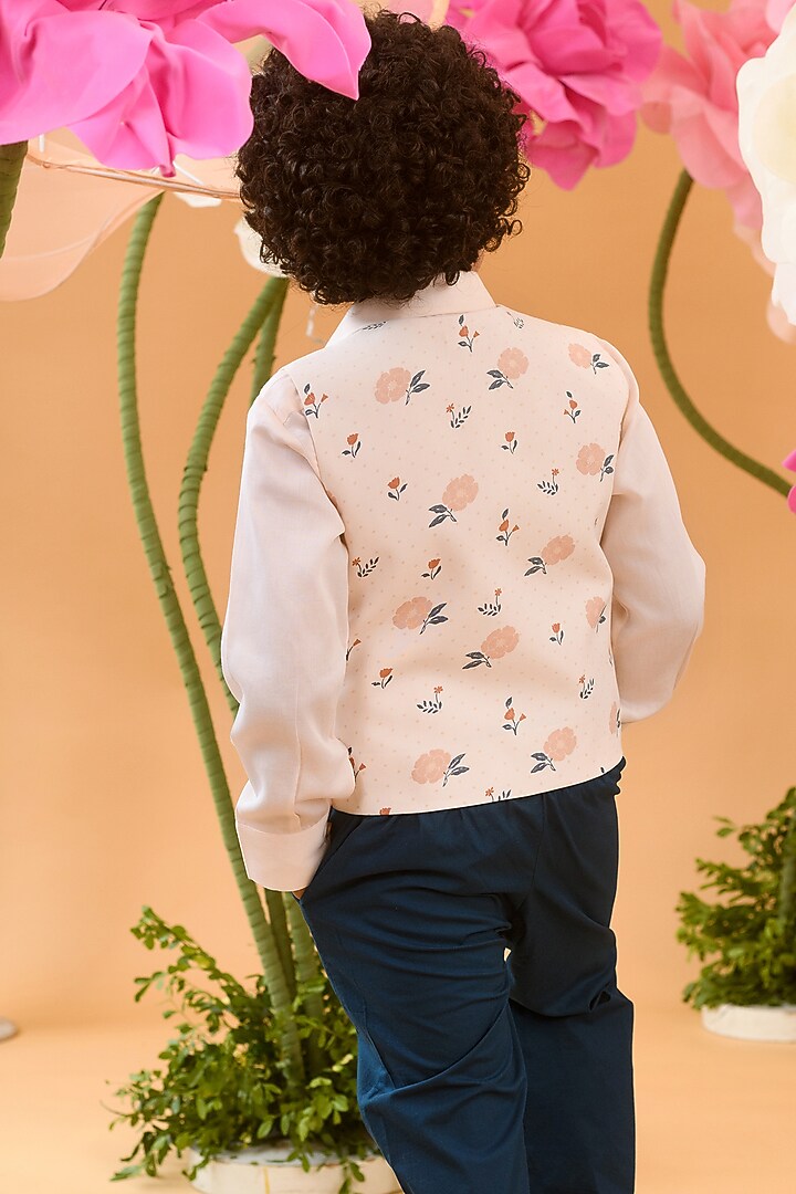 Peach Blush Printed Waistcoat For Boys by Littleens at Pernia's Pop Up Shop