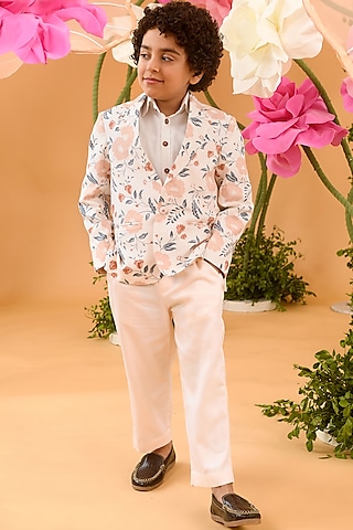 Peach Blush Printed Jacket For Boys by Littleens
