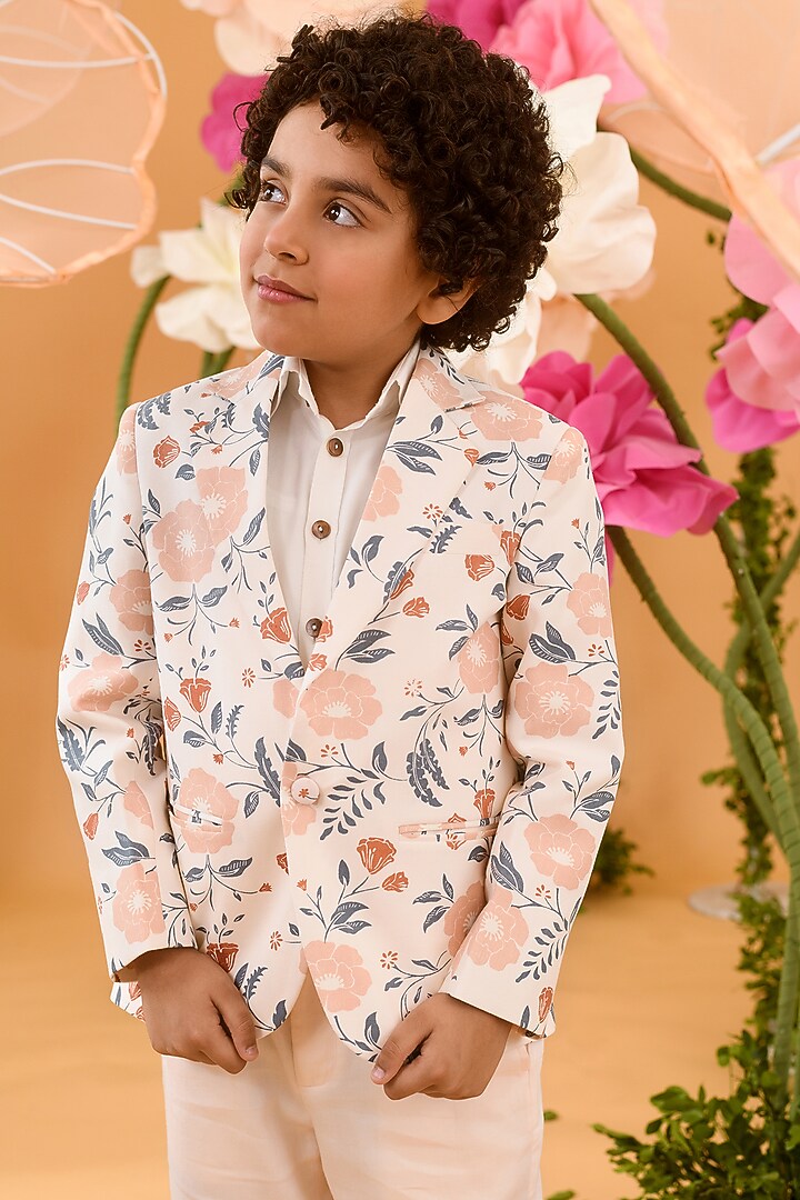 Peach Blush Printed Jacket For Boys by Littleens at Pernia's Pop Up Shop
