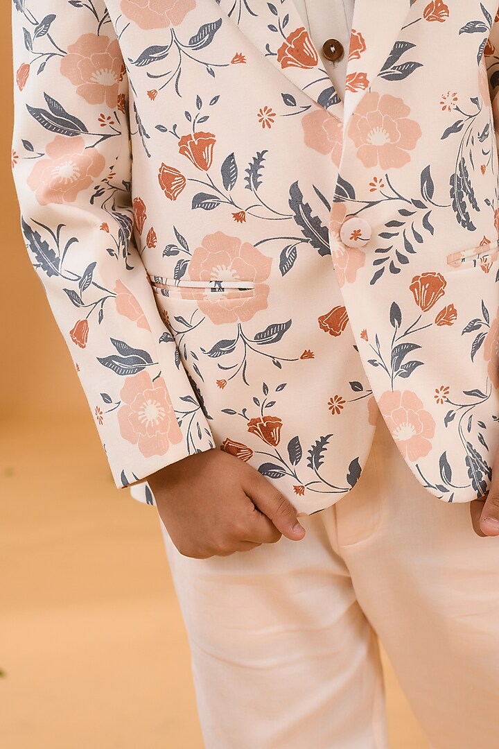 Peach Blush Printed Jacket For Boys by Littleens at Pernia's Pop Up Shop