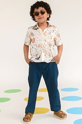 Pastel Yellow German Satin Shirt For Boys by Littleens