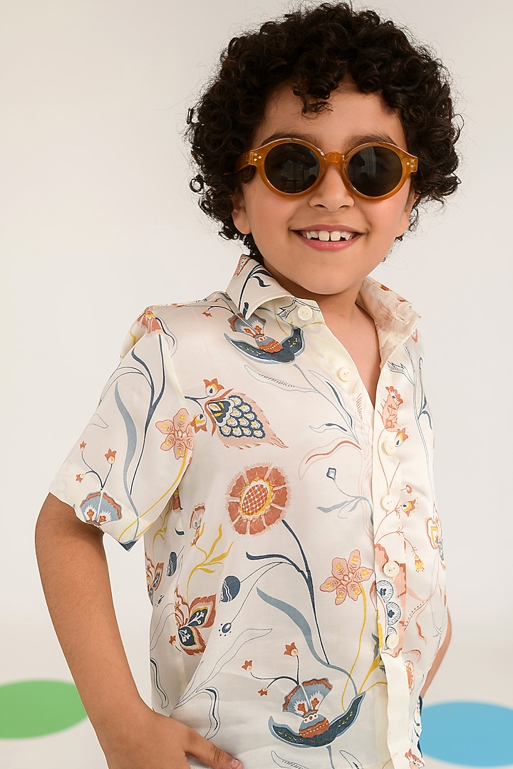 Pastel Yellow German Satin Shirt For Boys by Littleens at Pernia's Pop Up Shop