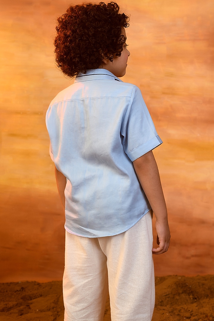 Pastel Blue Cotton Satin Shirt For Boys by Littleens at Pernia's Pop Up Shop