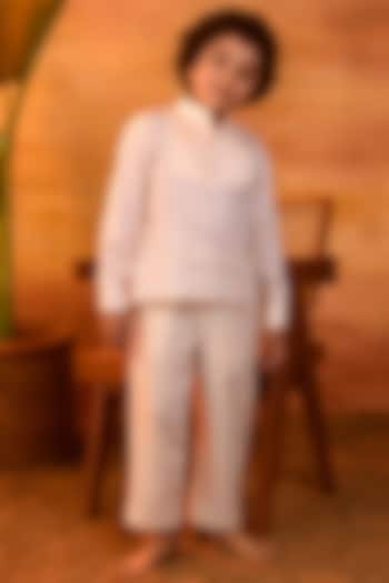 Peach Blush Cotton Satin Shirt Kurta For Boys by Littleens at Pernia's Pop Up Shop