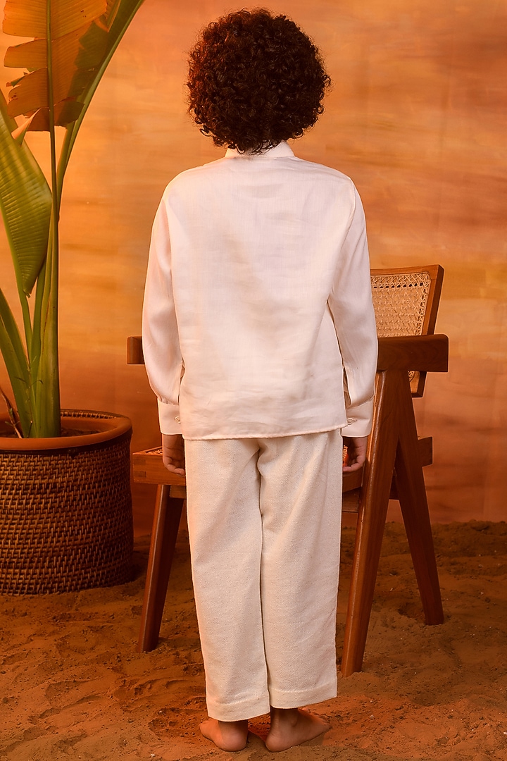 Peach Blush Cotton Satin Shirt Kurta For Boys by Littleens at Pernia's Pop Up Shop