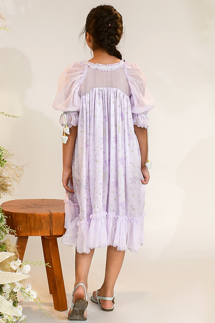 Lavender Fog Printed Midi Dress For Girls by Littleens at Pernia's Pop Up Shop