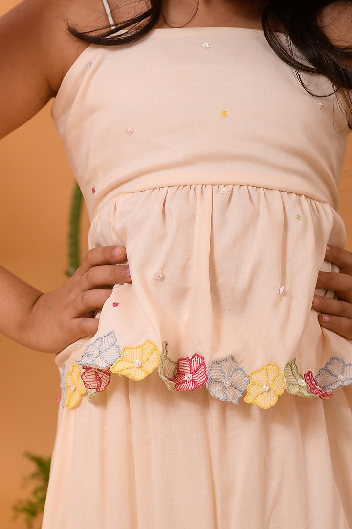 Peach Blush Embroidered Skirt Set For Girls by Littleens at Pernia's Pop Up Shop